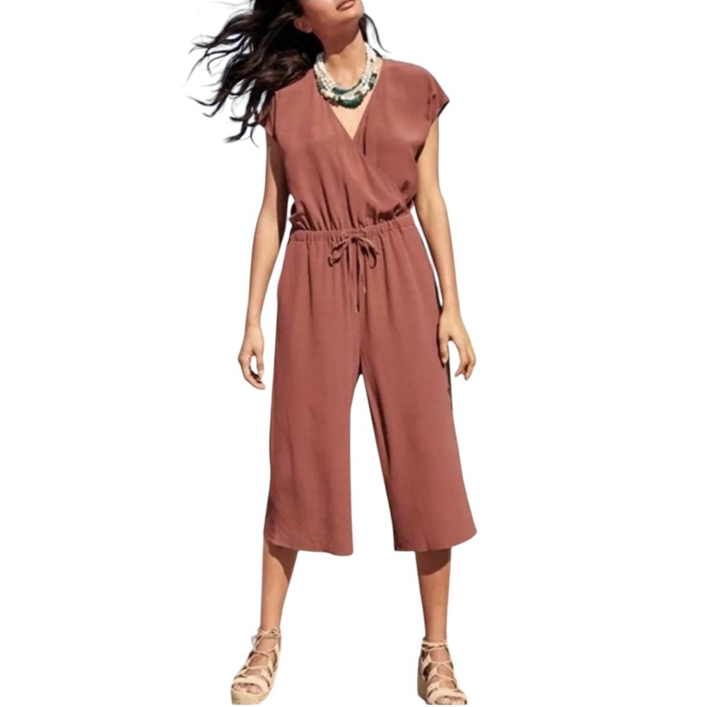 *Women’s Eileen Fisher Size Medium Rust Colored Crepe Wide Leg Jumpsuit